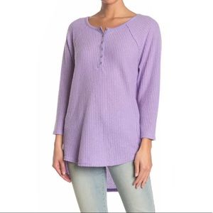 MELLODAY Lavender Waffle Knit Henley Top